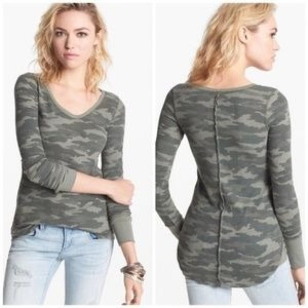 Free People Camo Green y2k Vintage Thermal Top